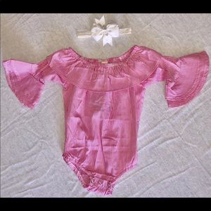 Pink striped off shoulder onesie